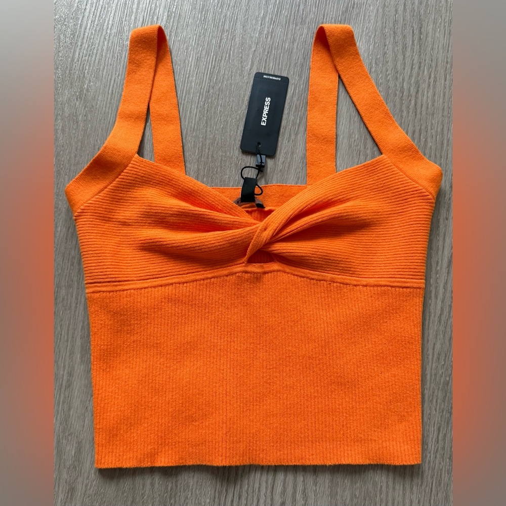 Express Women's Size XS Orange Ribbed Knit Crop Sweater Tank Top New